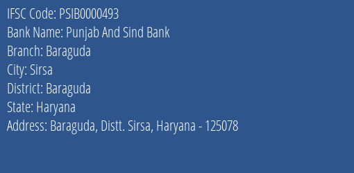 Punjab And Sind Bank Baraguda Branch Baraguda IFSC Code PSIB0000493