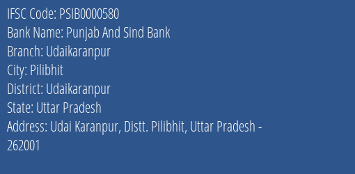 Punjab And Sind Bank Udaikaranpur Branch Udaikaranpur IFSC Code PSIB0000580
