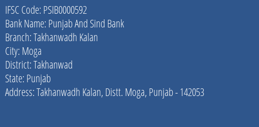 Punjab And Sind Bank Takhanwadh Kalan Branch Takhanwad IFSC Code PSIB0000592