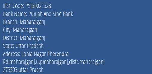 Punjab And Sind Bank Maharajganj Branch Maharajganj IFSC Code PSIB0021328
