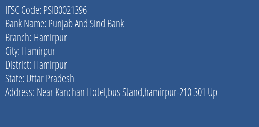 Punjab And Sind Bank Hamirpur Branch Hamirpur IFSC Code PSIB0021396