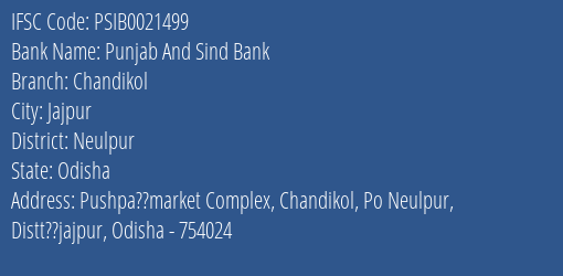 Punjab And Sind Bank Chandikol Branch Neulpur IFSC Code PSIB0021499