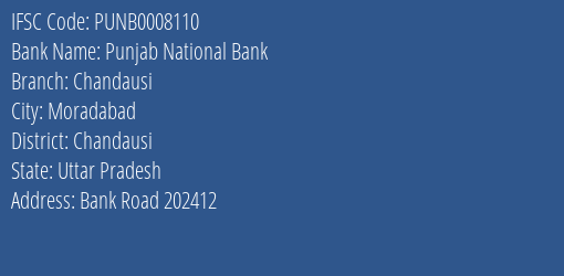 Punjab National Bank Chandausi Branch, Branch Code 008110 & IFSC Code Punb0008110