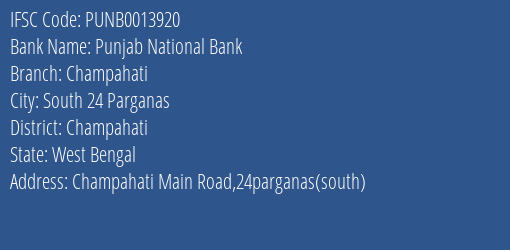 Punjab National Bank Champahati Branch Champahati IFSC Code PUNB0013920