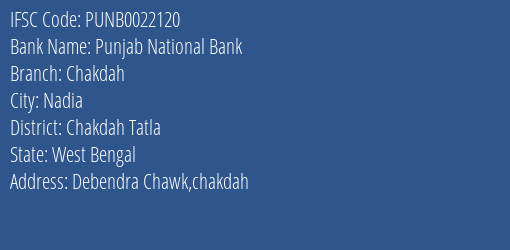 Punjab National Bank Chakdah Branch Chakdah Tatla IFSC Code PUNB0022120