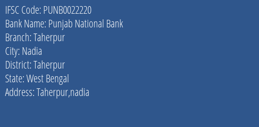 Punjab National Bank Taherpur Branch Taherpur IFSC Code PUNB0022220