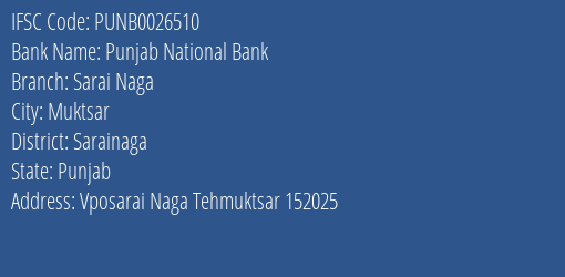 Punjab National Bank Sarai Naga Branch Sarainaga IFSC Code PUNB0026510
