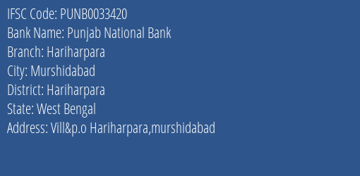 Punjab National Bank Hariharpara Branch Hariharpara IFSC Code PUNB0033420