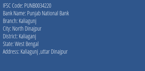 Punjab National Bank Kaliagunj Branch Kaliaganj IFSC Code PUNB0034220