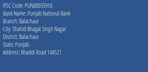 Punjab National Bank Balachaur Branch Balachaur IFSC Code PUNB0035910