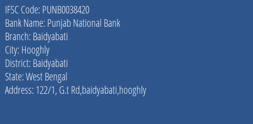 Punjab National Bank Baidyabati Branch Baidyabati IFSC Code PUNB0038420