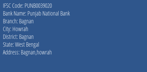 Punjab National Bank Bagnan Branch Bagnan IFSC Code PUNB0039020