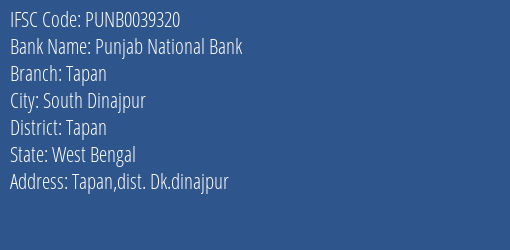 Punjab National Bank Tapan Branch Tapan IFSC Code PUNB0039320