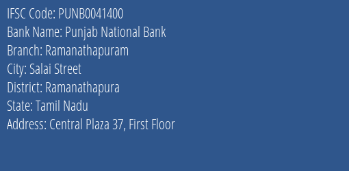 Punjab National Bank Ramanathapuram Branch Ramanathapura IFSC Code PUNB0041400