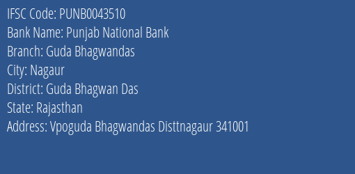 Punjab National Bank Guda Bhagwandas Branch Guda Bhagwan Das IFSC Code PUNB0043510