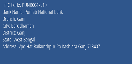 Punjab National Bank Ganj Branch Ganj IFSC Code PUNB0047910