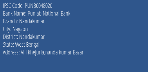 Punjab National Bank Nandakumar Branch Nandakumar IFSC Code PUNB0048020