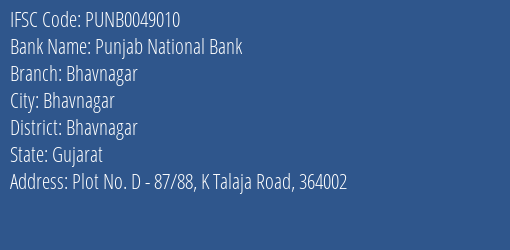Punjab National Bank Bhavnagar Branch Bhavnagar IFSC Code PUNB0049010