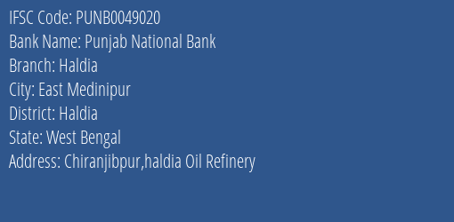 Punjab National Bank Haldia Branch Haldia IFSC Code PUNB0049020