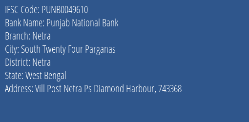 Punjab National Bank Netra Branch Netra IFSC Code PUNB0049610