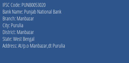 Punjab National Bank Manbazar Branch Manbazar IFSC Code PUNB0053020