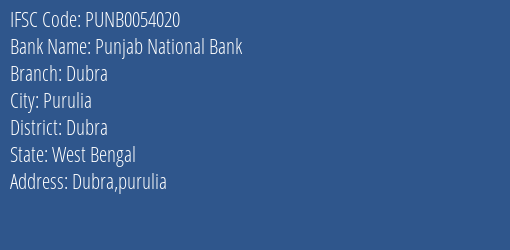 Punjab National Bank Dubra Branch Dubra IFSC Code PUNB0054020