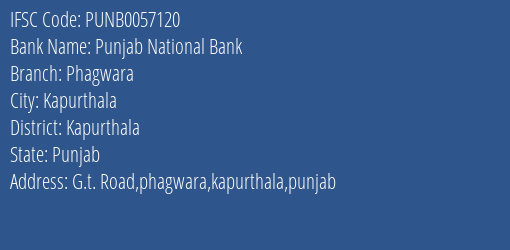 Punjab National Bank Phagwara Branch Kapurthala IFSC Code PUNB0057120