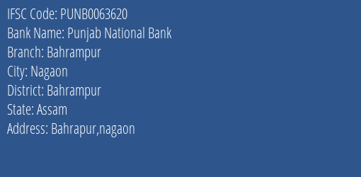 Punjab National Bank Bahrampur Branch Bahrampur IFSC Code PUNB0063620