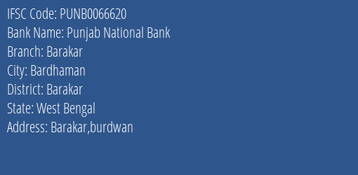 Punjab National Bank Barakar Branch Barakar IFSC Code PUNB0066620