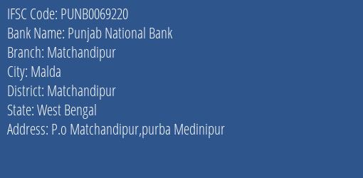 Punjab National Bank Matchandipur Branch Matchandipur IFSC Code PUNB0069220