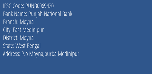Punjab National Bank Moyna Branch Moyna IFSC Code PUNB0069420