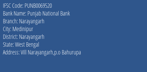 Punjab National Bank Narayangarh Branch Narayangarh IFSC Code PUNB0069520