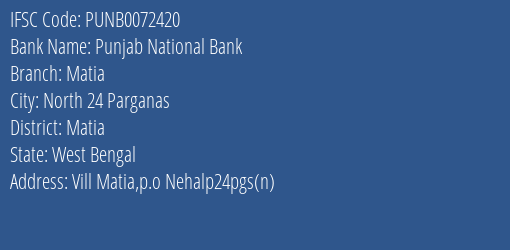 Punjab National Bank Matia Branch Matia IFSC Code PUNB0072420