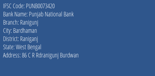 Punjab National Bank Ranigunj Branch Raniganj IFSC Code PUNB0073420