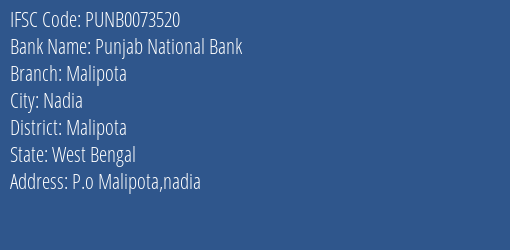 Punjab National Bank Malipota Branch Malipota IFSC Code PUNB0073520