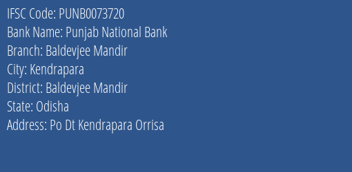Punjab National Bank Baldevjee Mandir Branch Baldevjee Mandir IFSC Code PUNB0073720