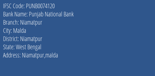 Punjab National Bank Niamatpur Branch Niamatpur IFSC Code PUNB0074120