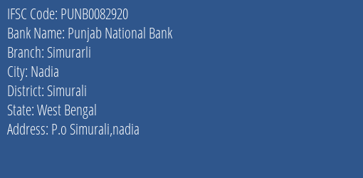 Punjab National Bank Simurarli Branch Simurali IFSC Code PUNB0082920