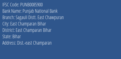 Punjab National Bank Sagauli Distt. East Chawpuran Branch East Champaran Bihar IFSC Code PUNB0085900