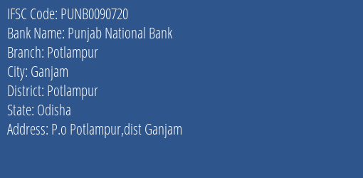Punjab National Bank Potlampur Branch Potlampur IFSC Code PUNB0090720