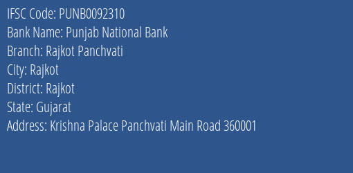 Punjab National Bank Rajkot Panchvati Branch Rajkot IFSC Code PUNB0092310