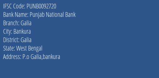 Punjab National Bank Galia Branch Galia IFSC Code PUNB0092720