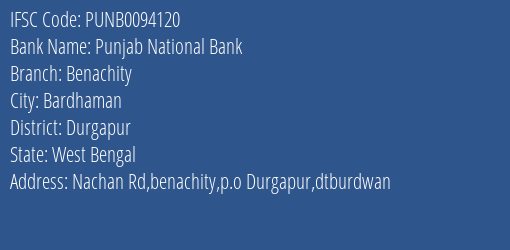 Punjab National Bank Benachity Branch Durgapur IFSC Code PUNB0094120