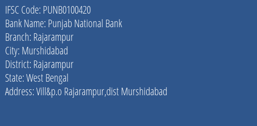 Punjab National Bank Rajarampur Branch Rajarampur IFSC Code PUNB0100420