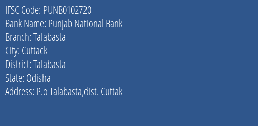Punjab National Bank Talabasta Branch Talabasta IFSC Code PUNB0102720