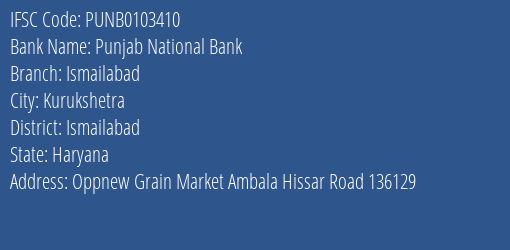 Punjab National Bank Ismailabad Branch Ismailabad IFSC Code PUNB0103410