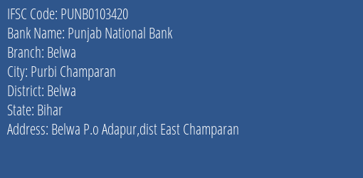 Punjab National Bank Belwa Branch Belwa IFSC Code PUNB0103420