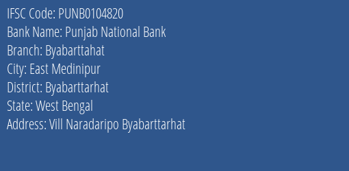 Punjab National Bank Byabarttahat Branch Byabarttarhat IFSC Code PUNB0104820