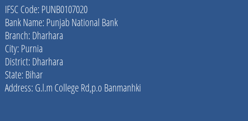 Punjab National Bank Dharhara Branch Dharhara IFSC Code PUNB0107020
