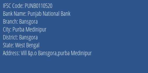 Punjab National Bank Bansgora Branch Bansgora IFSC Code PUNB0110520